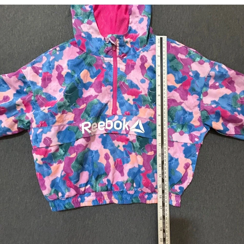 Reebok Girls 6/6X Hooded Half Zip Windbreaker Jacket Pink Abstract Mesh Lined